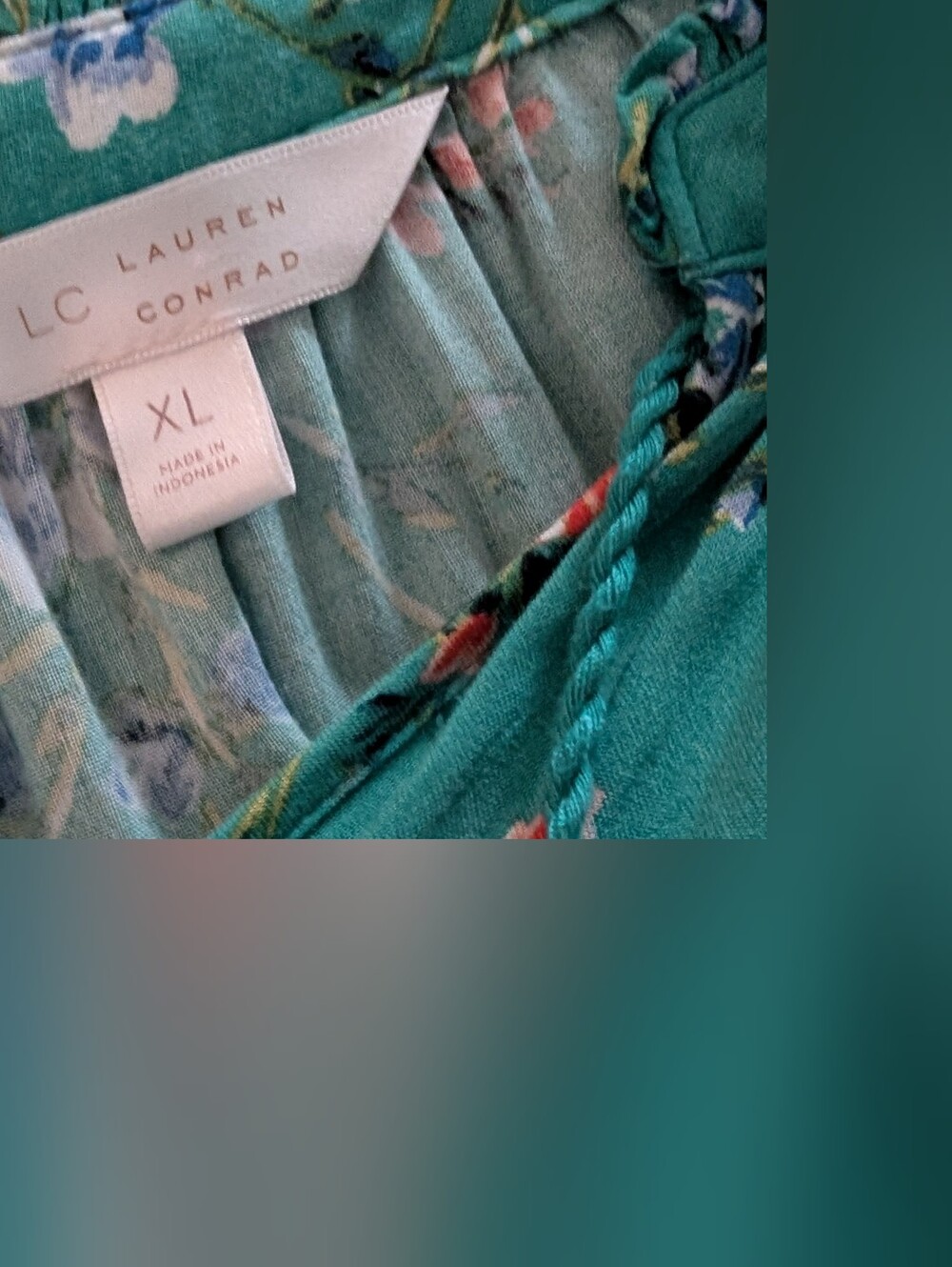 Maxi Dress Lauren Conrad Floral 100% Rayon Size XL Halter Top Sleeveless Teal - Picture 5 of 10